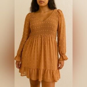 Polka Dress Women’s Long Sleeve Textured Smocked  Size M